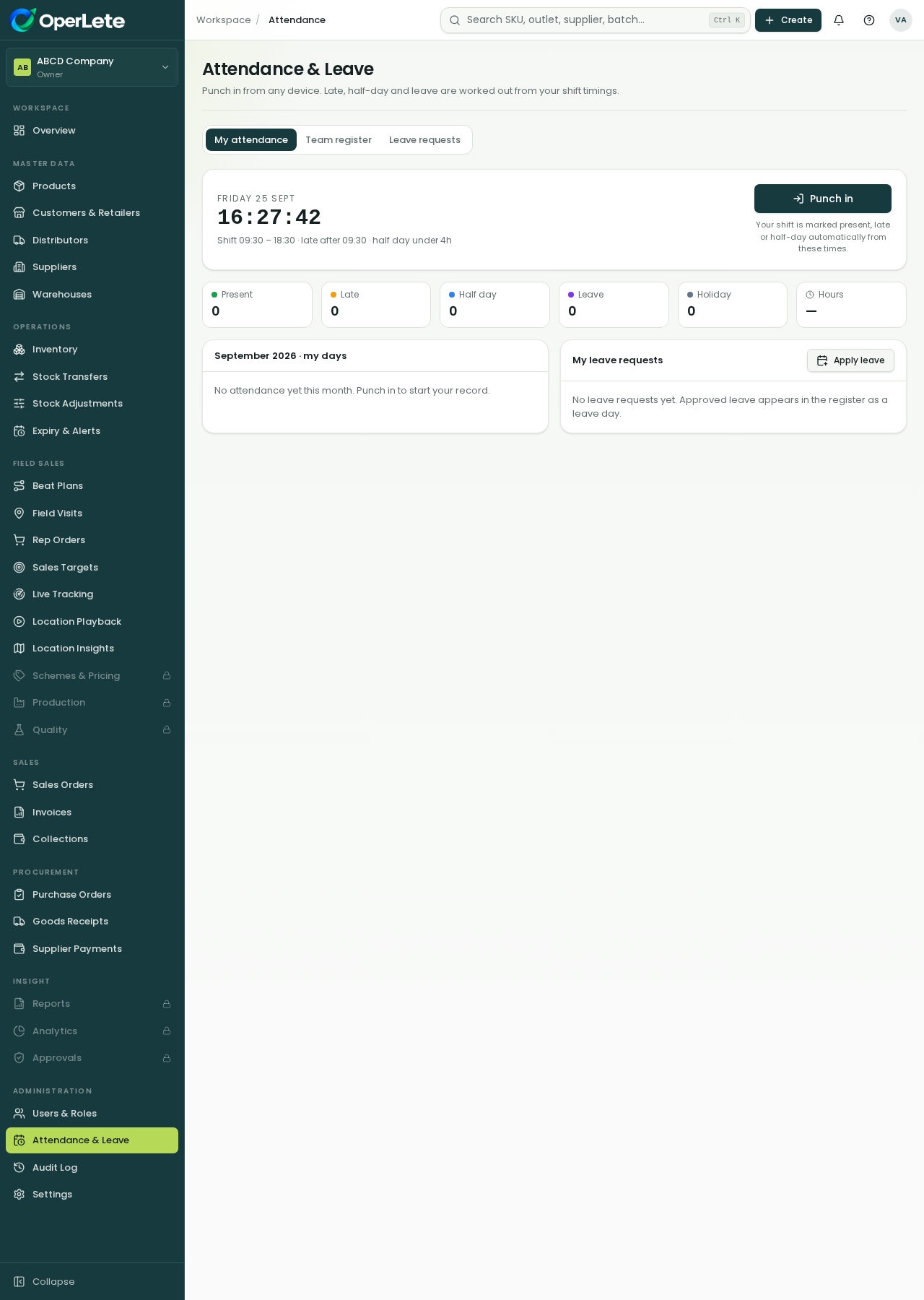 Attendance & workforce product view